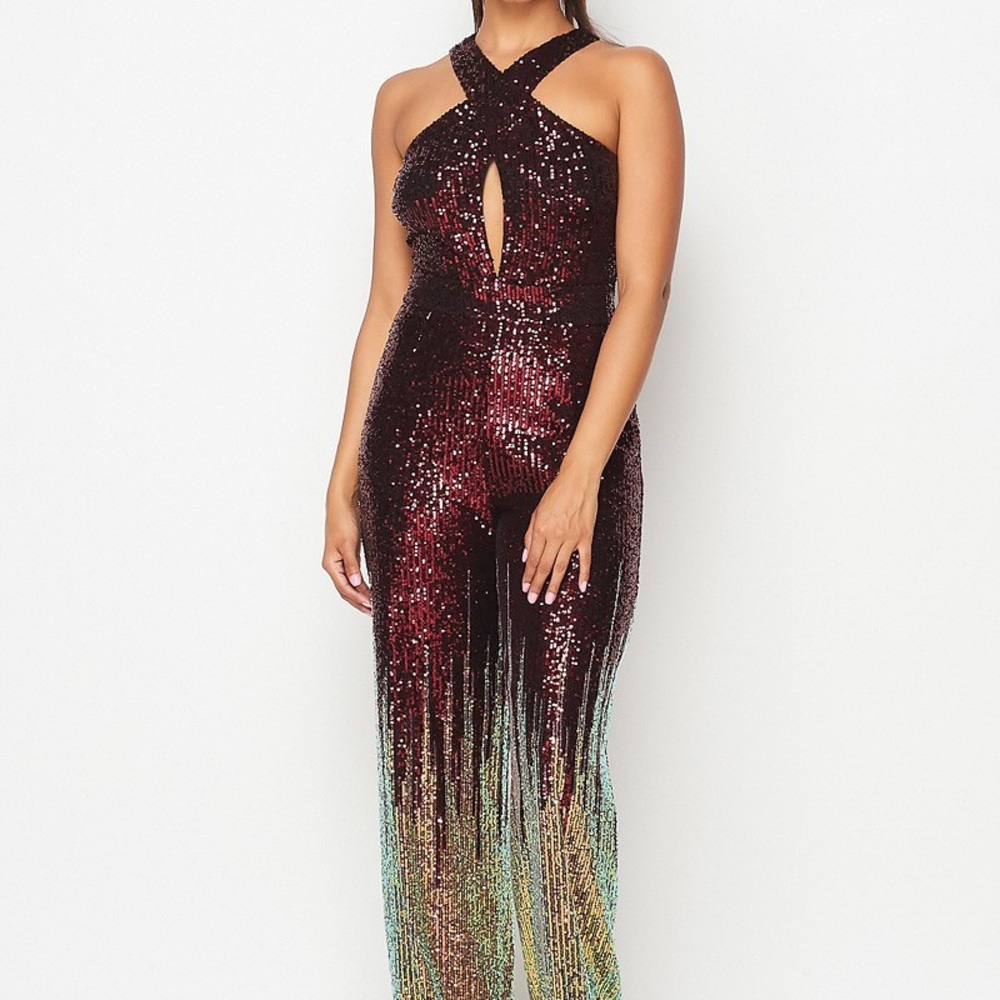 Ombré Front Twist Open Back Jumpsuit